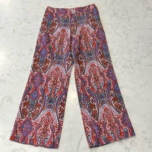 120% Lino Linen Wide Leg Trouser Pants Women’s Paisley Size 42 Pink Purple Red
